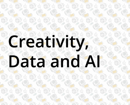 Creativity, Data and AI image: Graphic print with the words Creativity, Data and AI superimposed