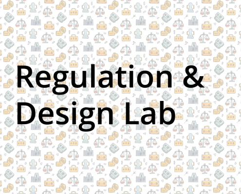 Regulation and Design Lab image: Graphic print with the words Regulation and Design Lab superimposed